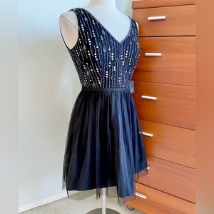 NWT Adrianna Papell Black Beaded Tulle Party Dress Size 6 Sleeveless MSR$248